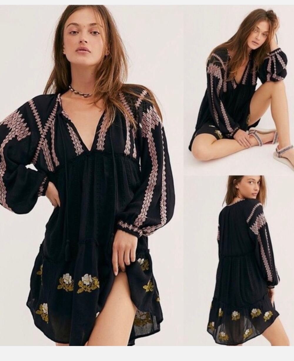 Free People Wild Horse Mini Dress In Black Size small bohemian Gypsy